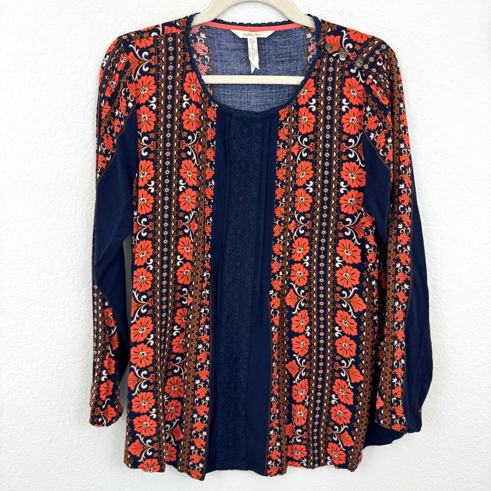 Matilda Jane Womens Rayon Embroidered Floral Top Blouse Blue Size L